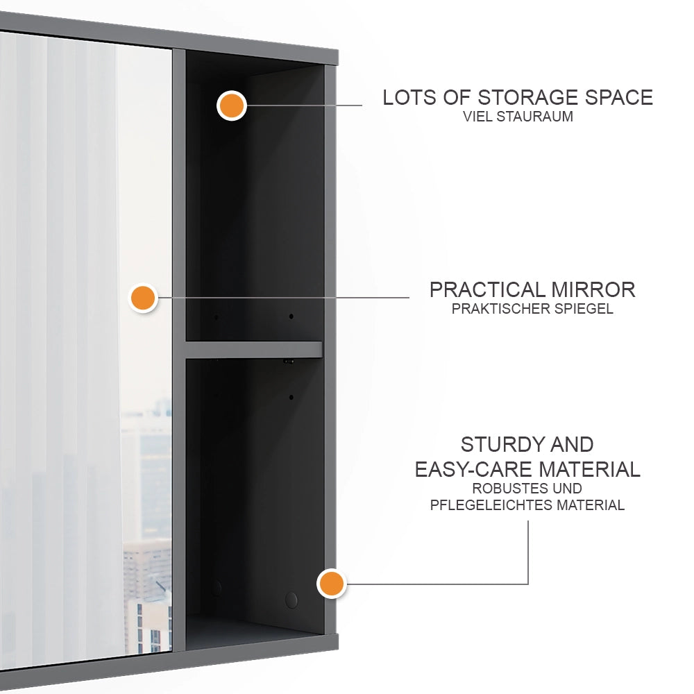 Vicco Mobile a specchio per il bagno Antracite 80 x 60 cm