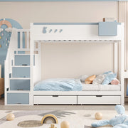 Letto a Castello Bambini con Cassetti e Doghe ¨C MINIMAL ¨C Bianco e Blu 90x200
