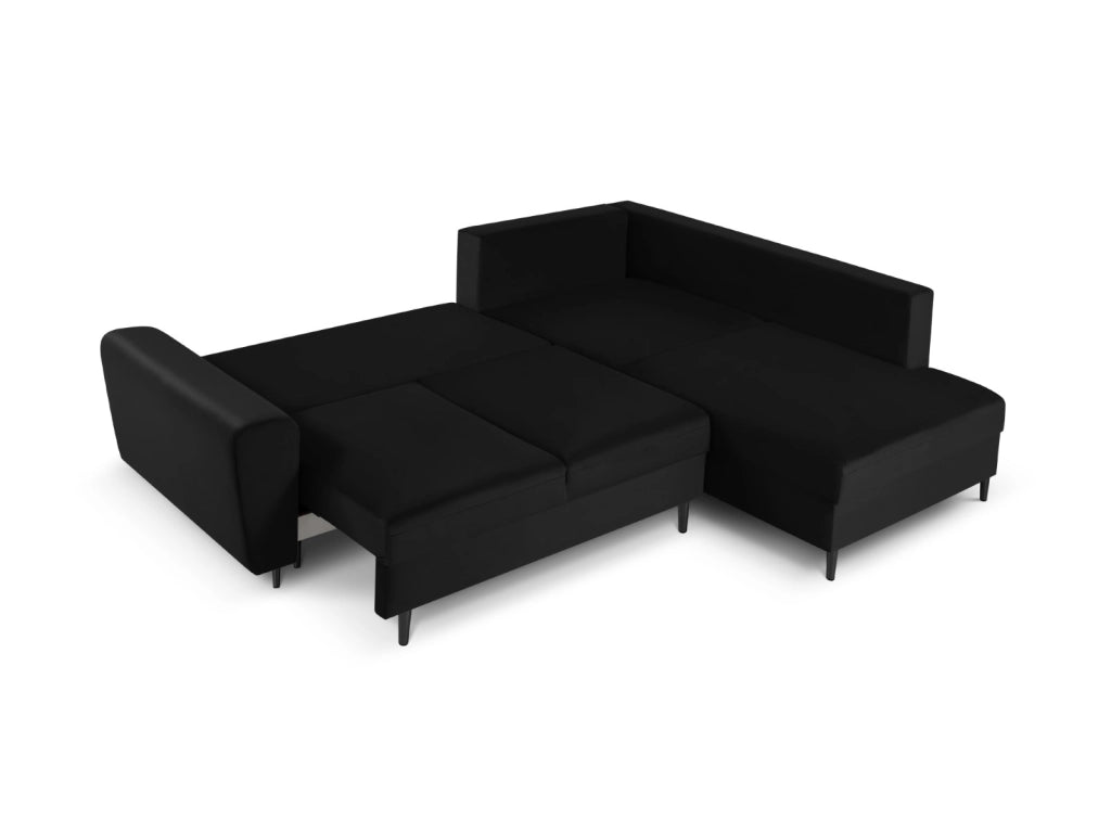 Cosmopolitan Design - Divano convertibile angolare destro con contenitore "Kyoto" 5 posti in velluto nero 