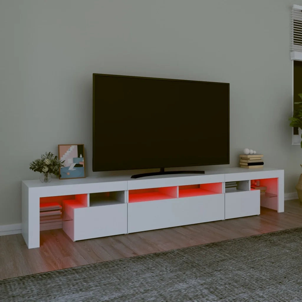 Mobile Porta TV con Luci LED-Credenza TV Bianco 230x36,5x40 cm