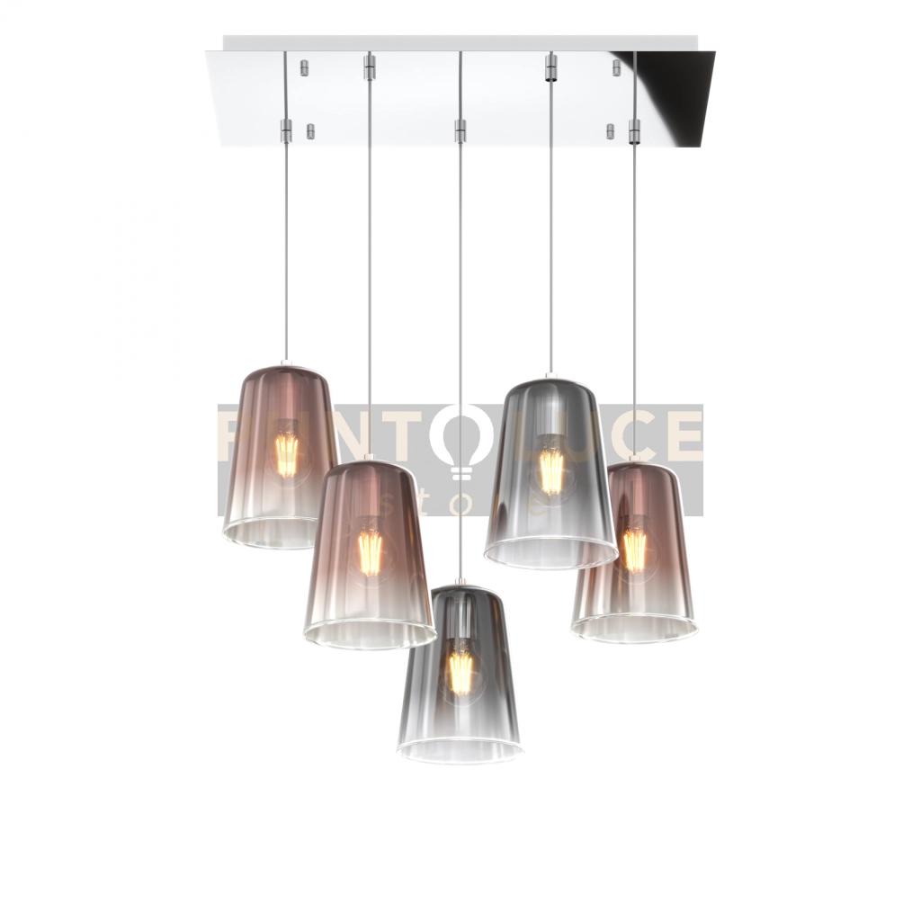 SOSPENSIONE CROMO RETTANGOLARE 5 LUCI (3 RA + 2 CR) 1164CR-S5 R-RC