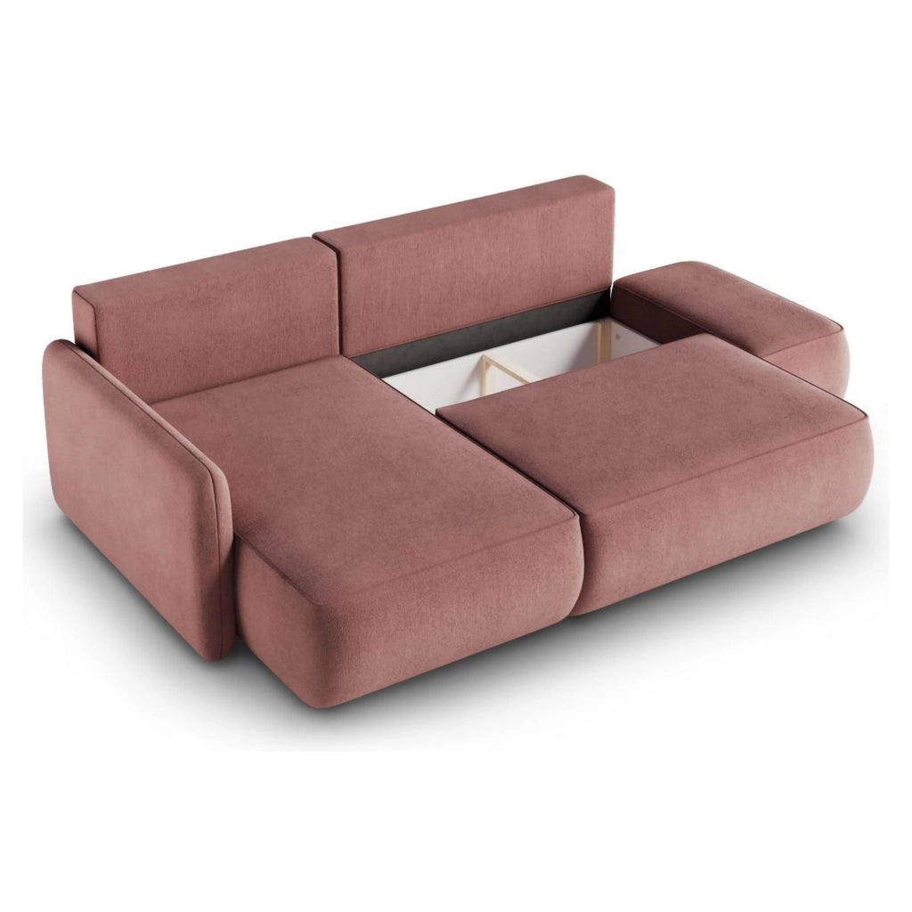 Rezzo, Divano Letto con Penisola Contenitore, 229x148 cm Rosa