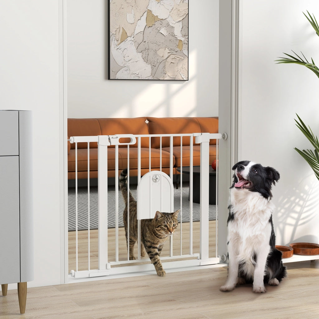 Cancellino Regolabile per Cani con Porta Piccola e Chiusura Automatica ¨C zephmum ¨C 75-103x76cm, Bianco