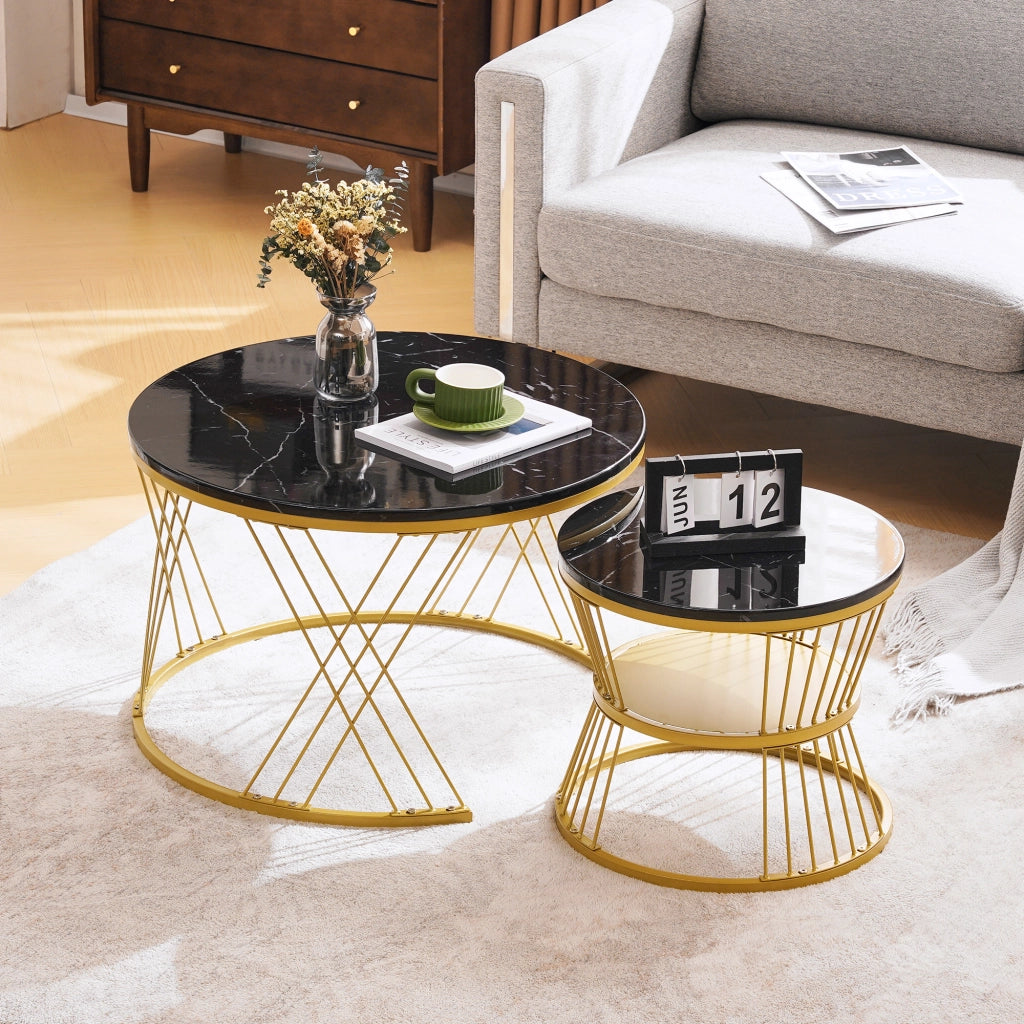 TAVOLINI DA CAFFÈ Set da 2 pezzi 70x70x47 cm MDF Nero effetto marmo