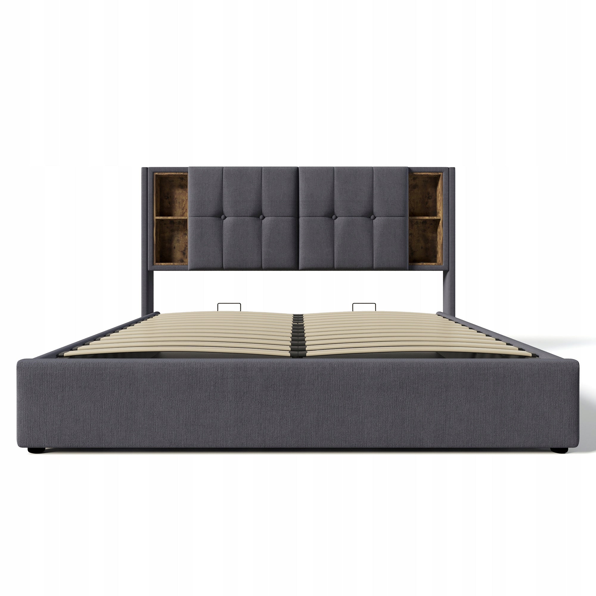 Letto 140x200 imbottito - Xylo - Grigio, con materasso, ricarica wireless e USB-C