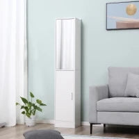 kleankin Mobile Colonna Bagno in Legno a 5 Ripiani con Anta a Specchio Apribile, 32x28x162 cm, Bianco