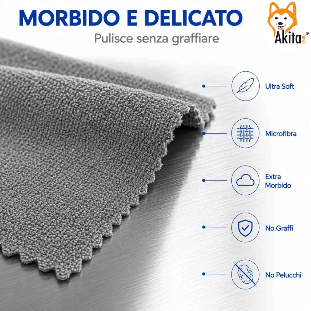 Akitaink 3 Panni in Microfibra Inox Extra Morbido 36x36 cm