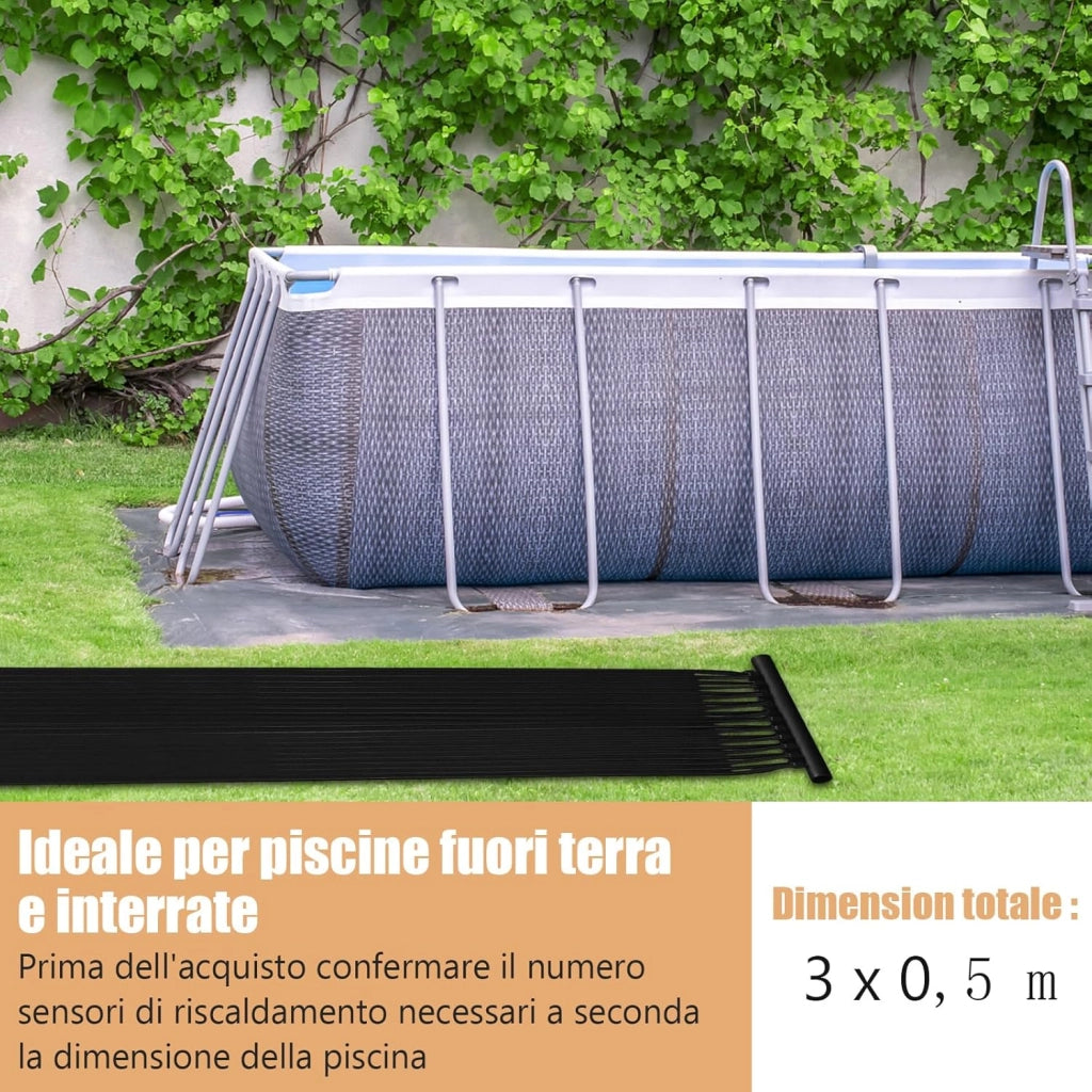 Riscaldatore Solare per Piscina, 2 PCS 500 x 75/600x75 cm Pannelli Solari in PE Resistente alle Intemperie e Assorbimento Efficiente, per 21500/25800 L Piscina Interrata e Fuori Terra (3m)
