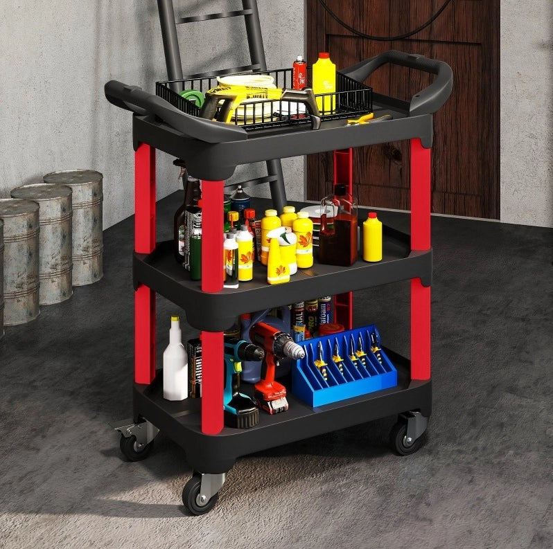 Carrello portautensili a 3 ripiani con ruote nero