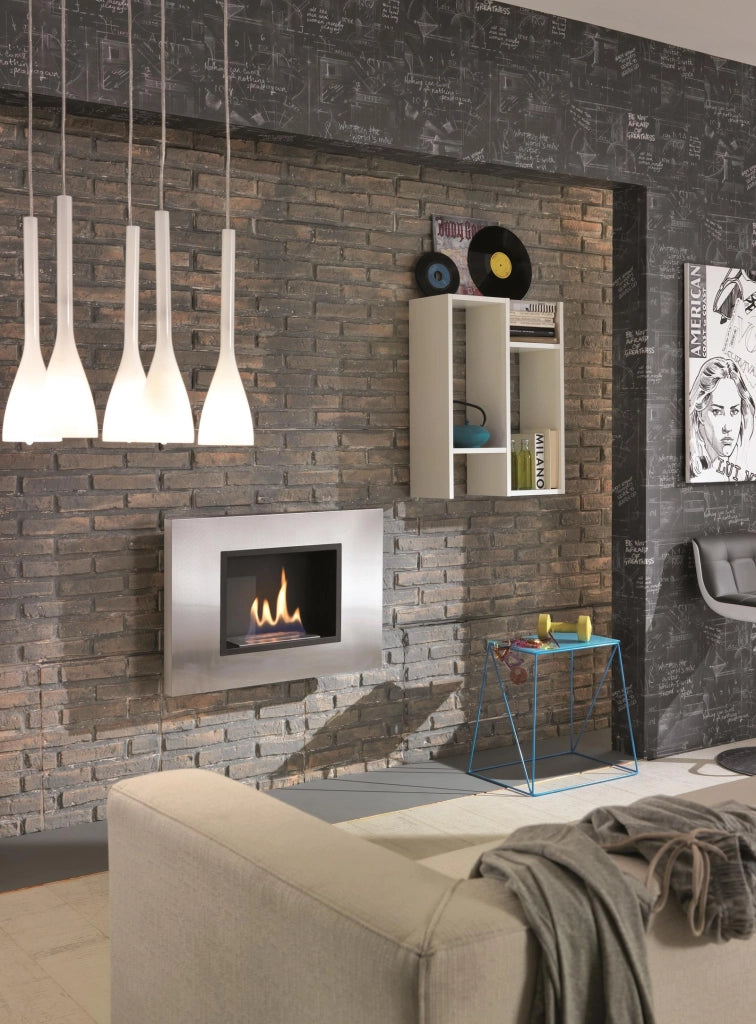 Winter j. Biocamino da parete 2 kW/h in acciaio satinato colore grigio cromo - Bruciatore 1,5 Litri per riscaldamento ambienti fino a 20m2