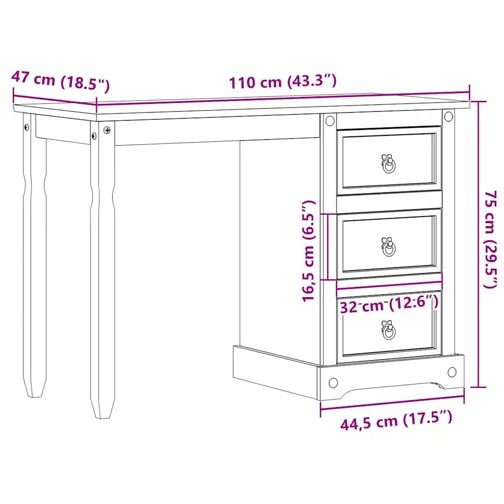 Toeletta Corona 110x47x75 cm in Legno Massello di Pino