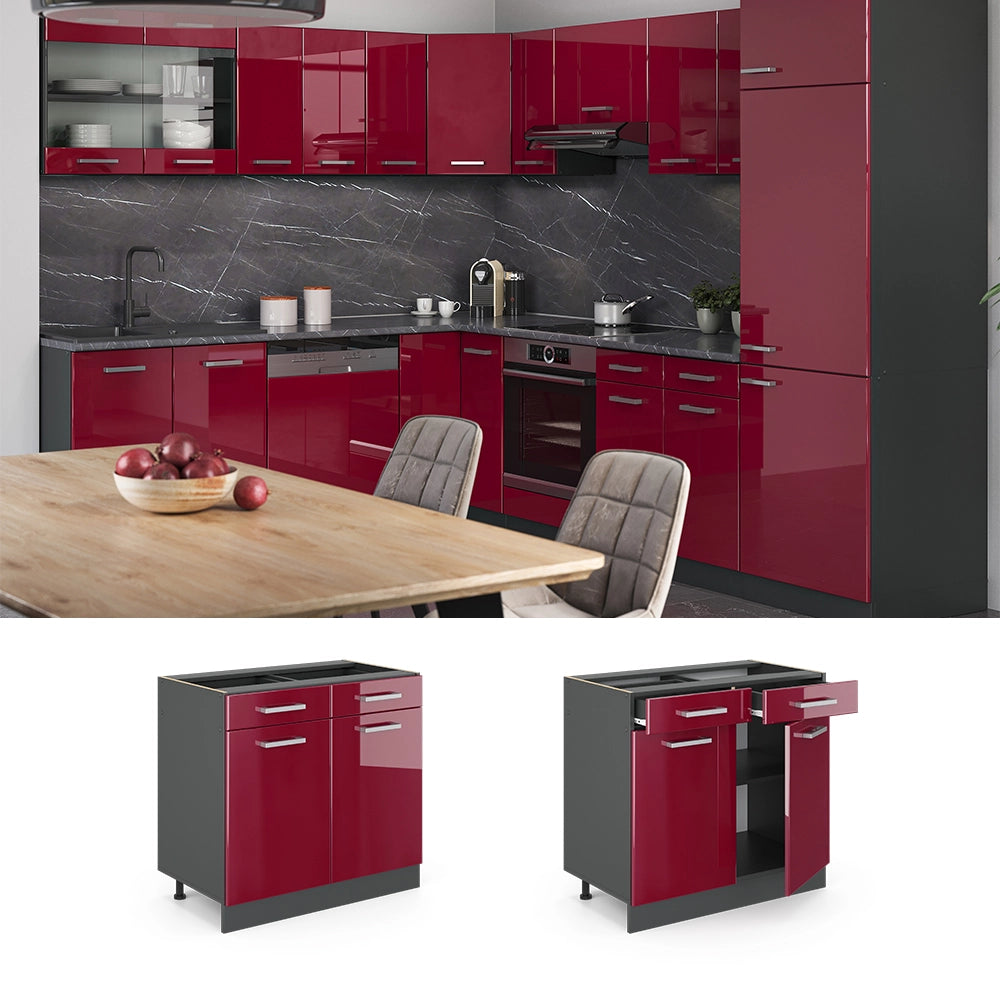 Vicco Mobiletto base per cucina Rosso lucido 80 cm senza piano di lavoro
