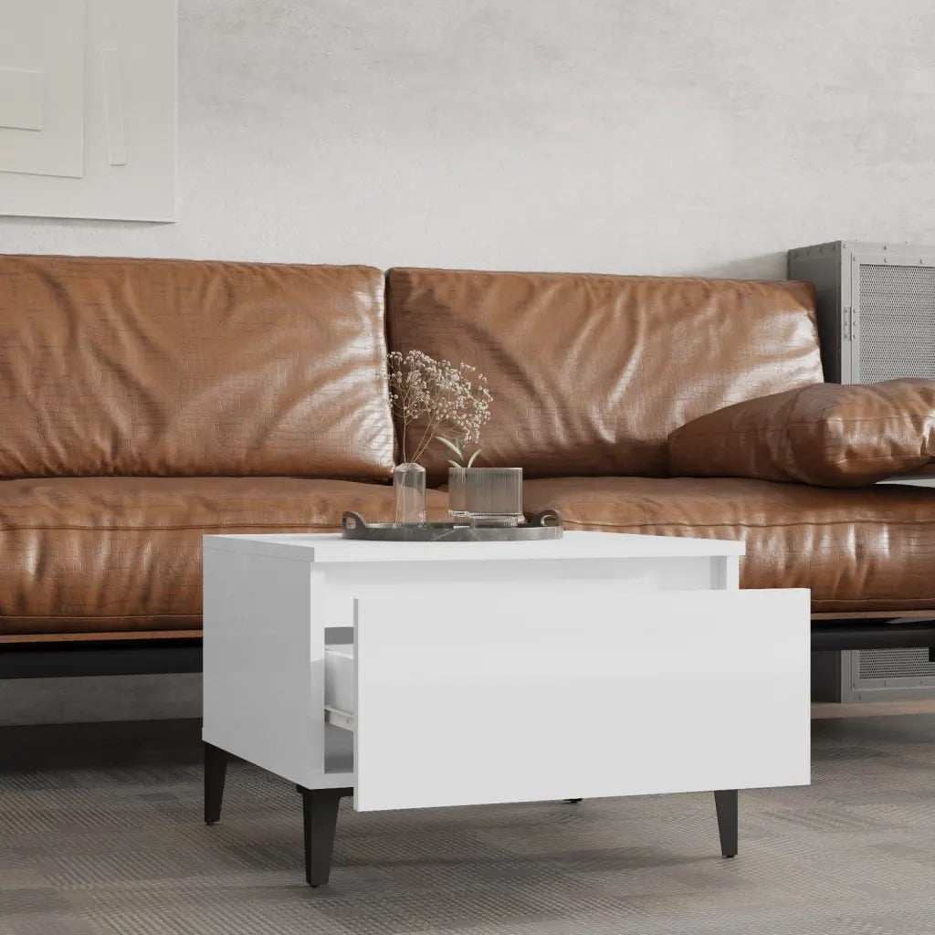 Tavolini 2pz Bianco Lucido 50x46x35 cm in Legno Multistrato 819521