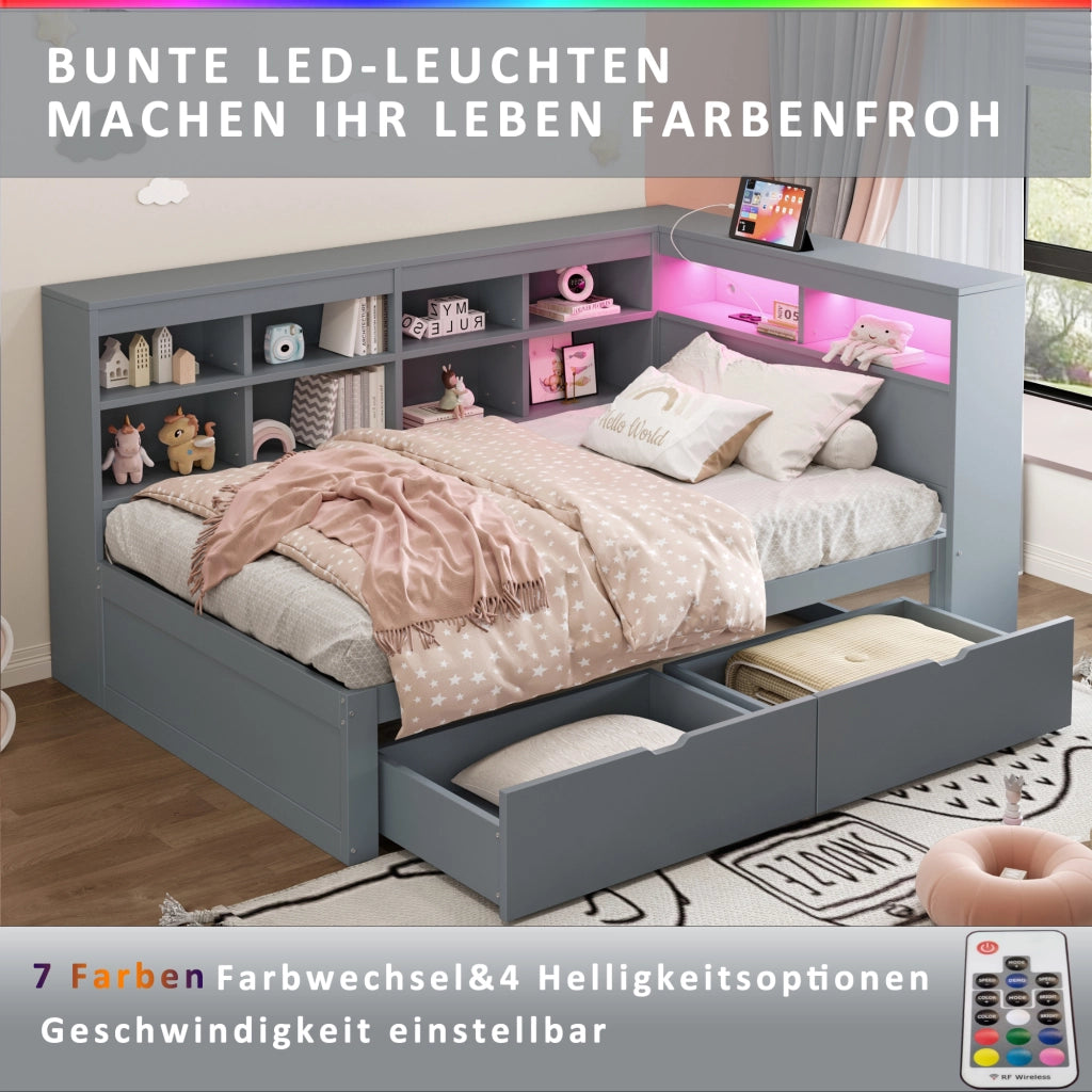Letto divano multifunzione legno grigio 90x200 cm