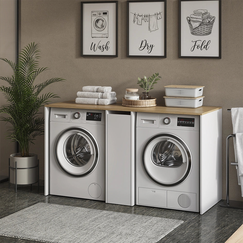 Vicco Mobile lavatrice Bianco/Rovere artigianale 159.8 x 88.2 cm con 3 scomparti