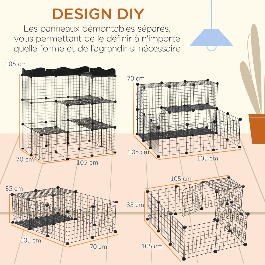 Recinto per animali domestici modulabile a 3 livelli ¨C zephmum ¨C 105x70x116 cm nero