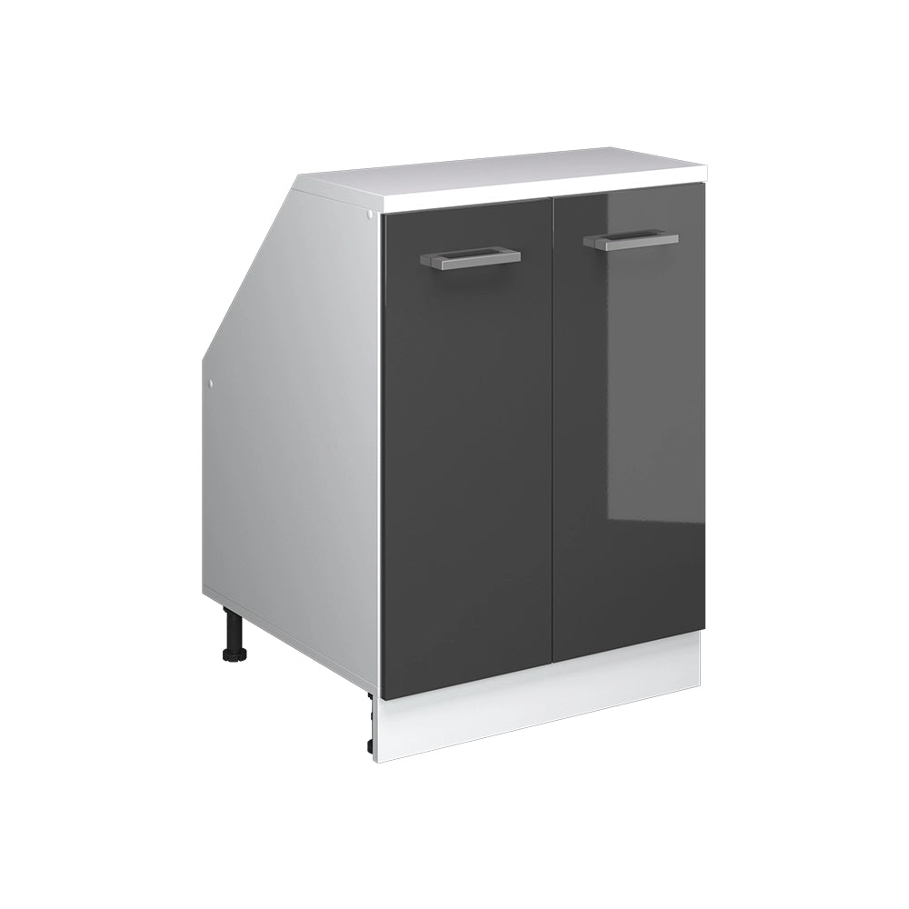 Mobile cucina sottotetto R-Line Antracite lucido/Bianco 60 cm con 2 porte, carcassa 60 cm profondità Vicco
