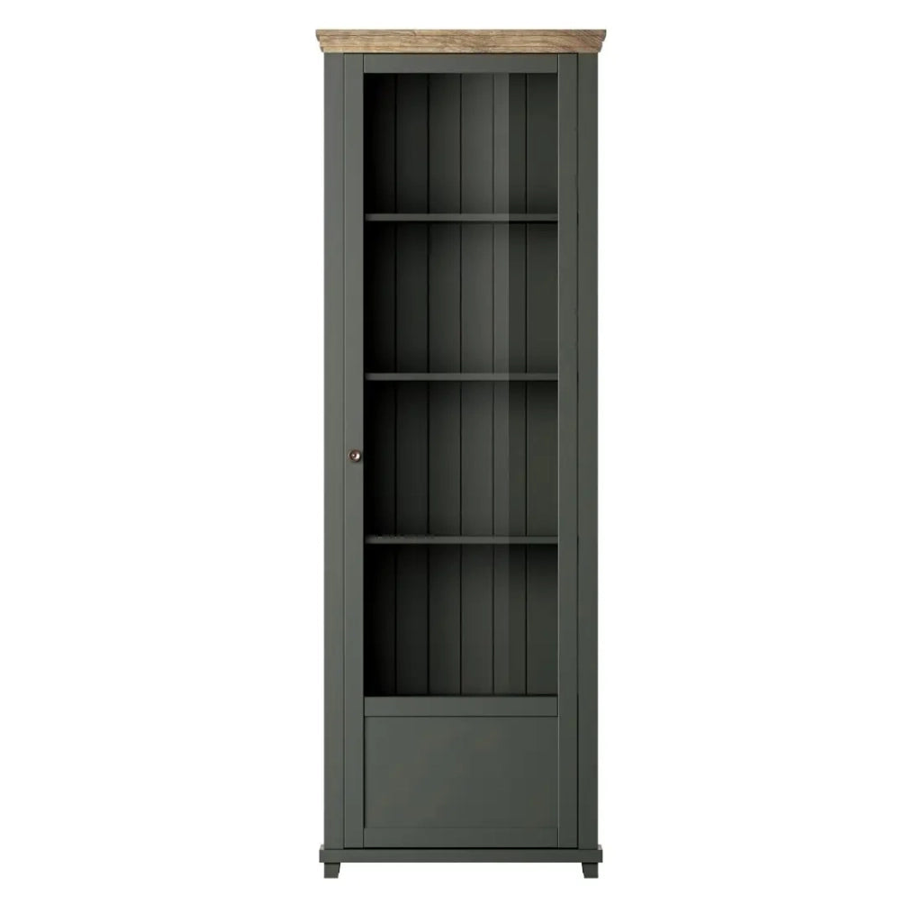Vetrina a 1 porta collezione ASSIA. Color verde e rovere. Apertura a destra.