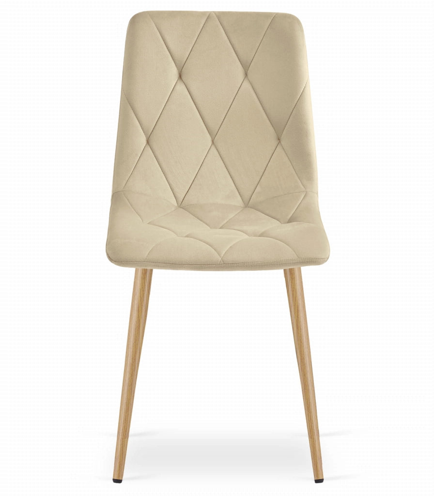 Sedia Valora TYRA in velluto beige chiaro con gambe color legno