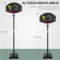 Canestro da Basket Altezza Regolabile in Acciaio con Base 112 × 74 × 365cm