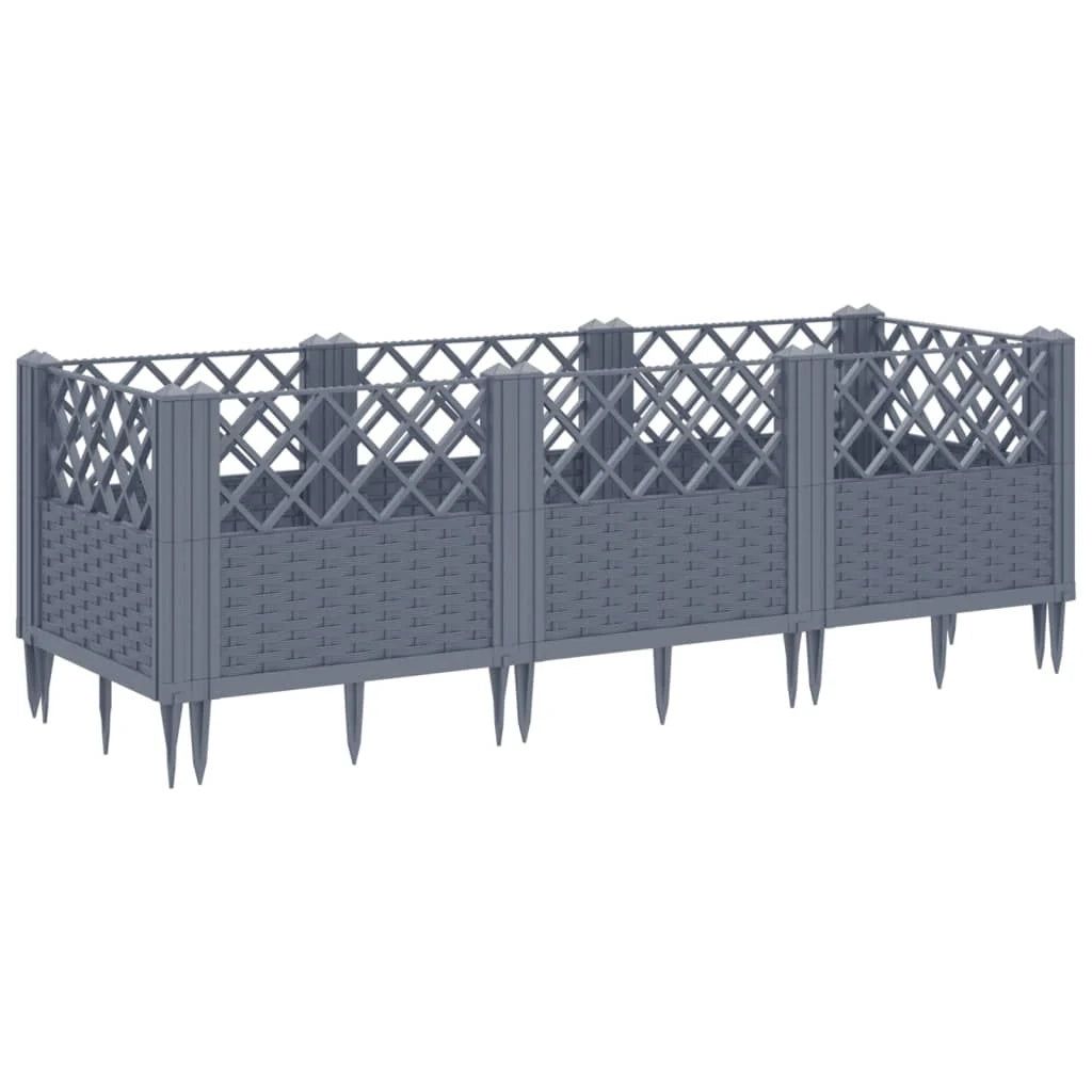 Fioriera rialzata per piante fiori patio giardino con picchetti 123,5 x 43,5 x 43,5 cm PP grigio 02_0038182