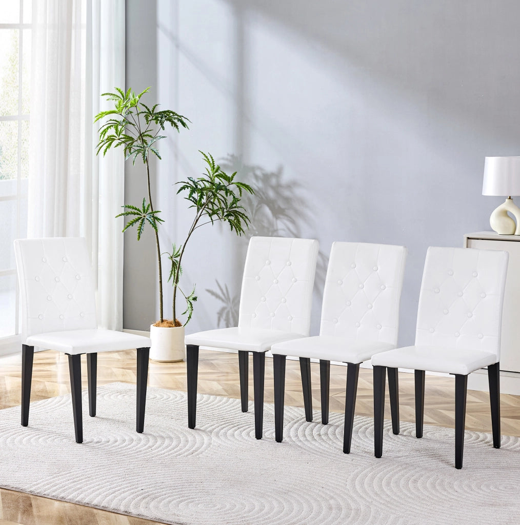 Set di 4 sedie da pranzo bianche e nere in PU con schienale trapuntato; 89 cm
