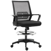Sedia da Ufficio Regolabile in Tessuto a Rete con Braccioli e Anello Poggiapiedi, 64x59x104-124 cm, Nero