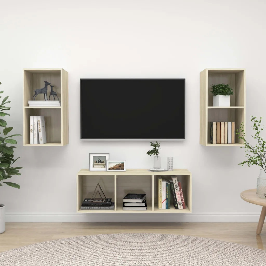 Set Porta TV 3 pz | Armadietto TV | Mobile Porta TV Rovere Sonoma in Truciolato