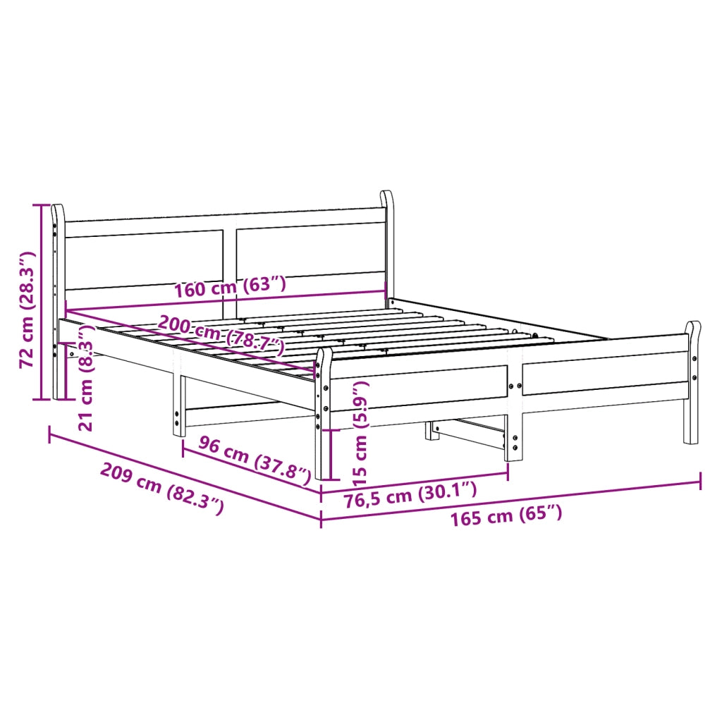 Letto senza Materasso-Struttura Letto Marrone Cera 160x200 cm in Legno di Pino 577091