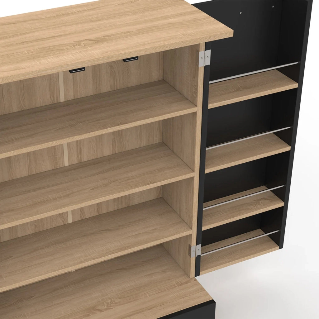 IDMarket - Cassettiera bassa da cucina ALTO H.90 cm con contenitori in legno e nero