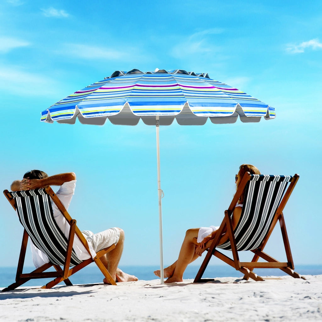 Ombrellone 2,43m da spiaggia con protezione solare UPF50+ inclinato, Ombrellone portatile da esterno Azzurro