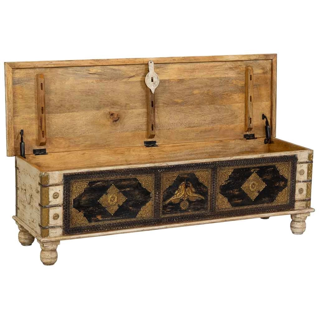 Baule in legno beige fatto a mano 150x45x45h cm