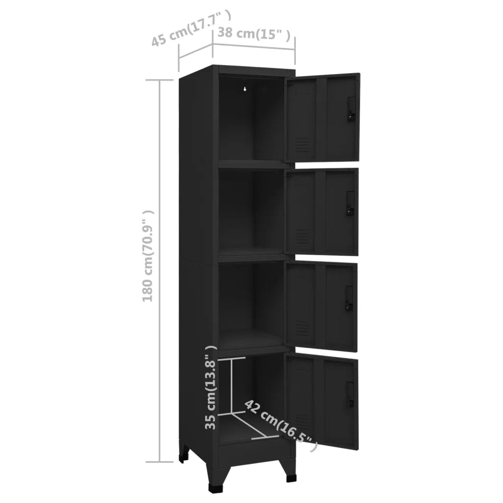 Armadietto moderno 38 x 45 x 180 cm con 4 ante chiudibili a chiave stile ufficio acciaio nero 02_0047000