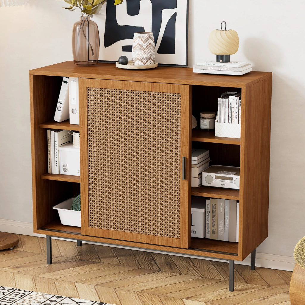 Credenza con Ante Scorrevoli e Ripiani ¨C MINIMAL ¨C Bianco, 100x90x37 cm