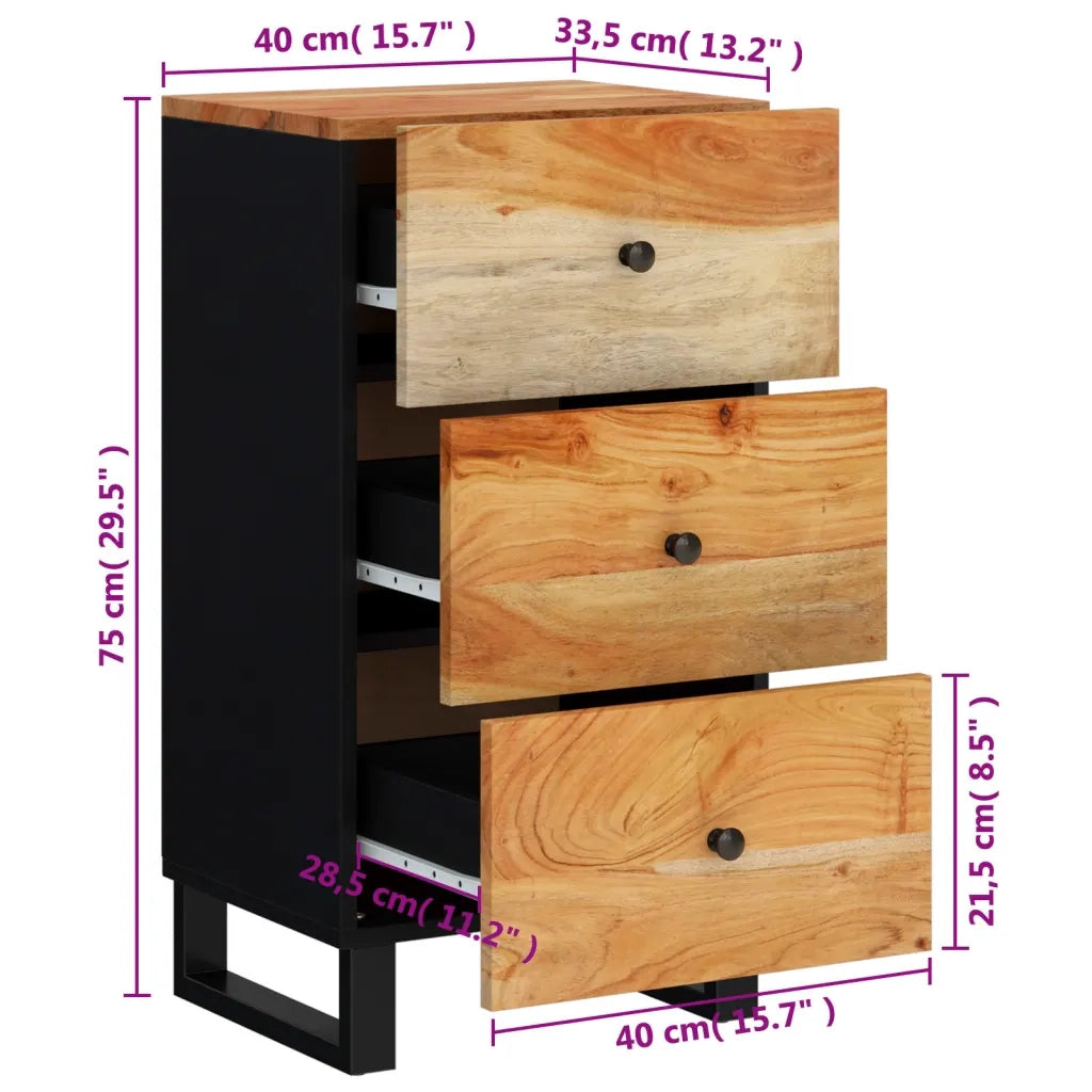 Credenza con 3 Cassetti-Buffet-Armadio da cucina 40x33,5x75 cm Legno Massello di Acacia