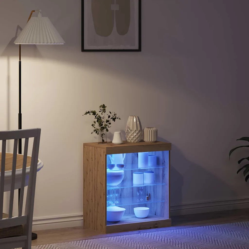 Credenza | Madia LED con strisce LED Rovere artigianale 60,5 x 37 x 67 cm