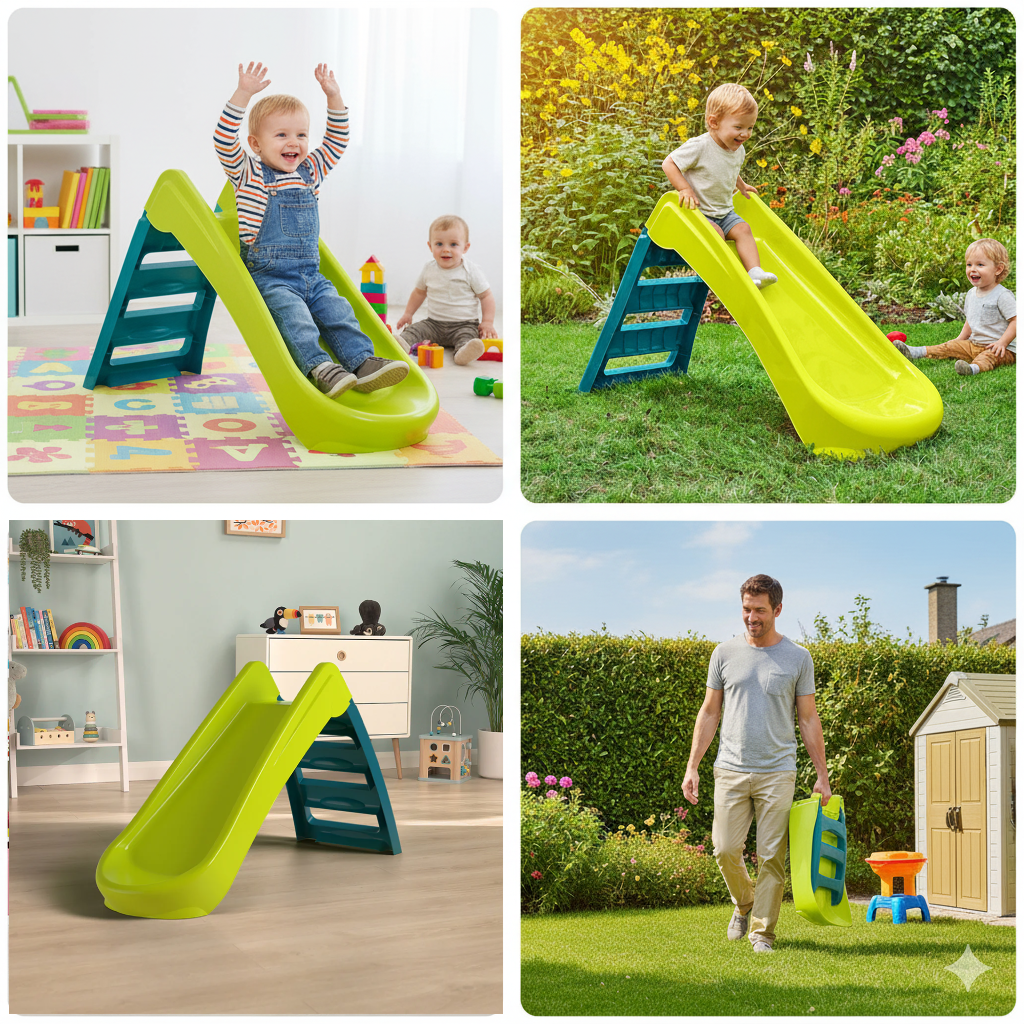 Scivolo per Bambini Pieghevole a 3 Gradini Verde