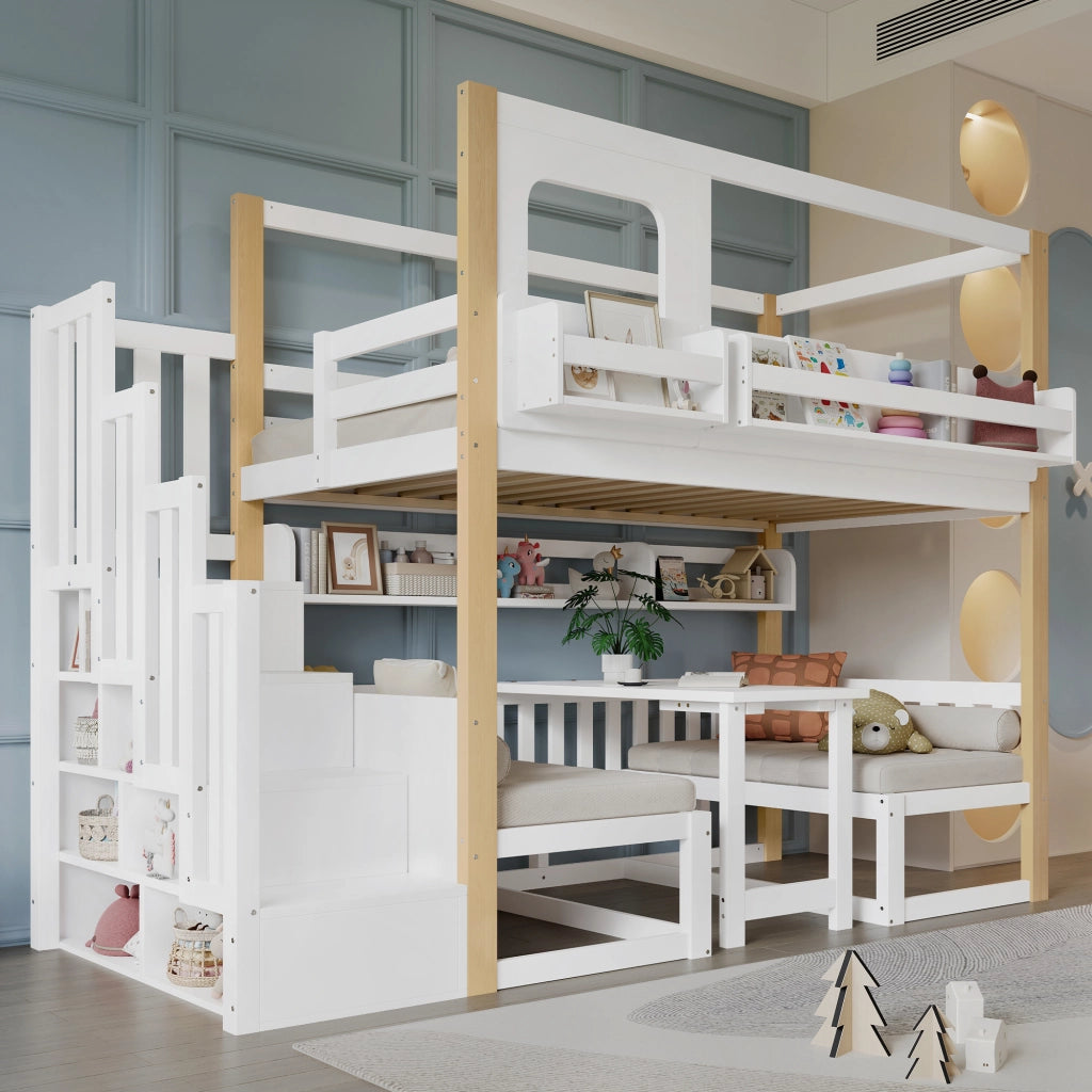 LETTO A CASTELLO con tavolo ribaltabile 90x200 cm Bianco+Naturale