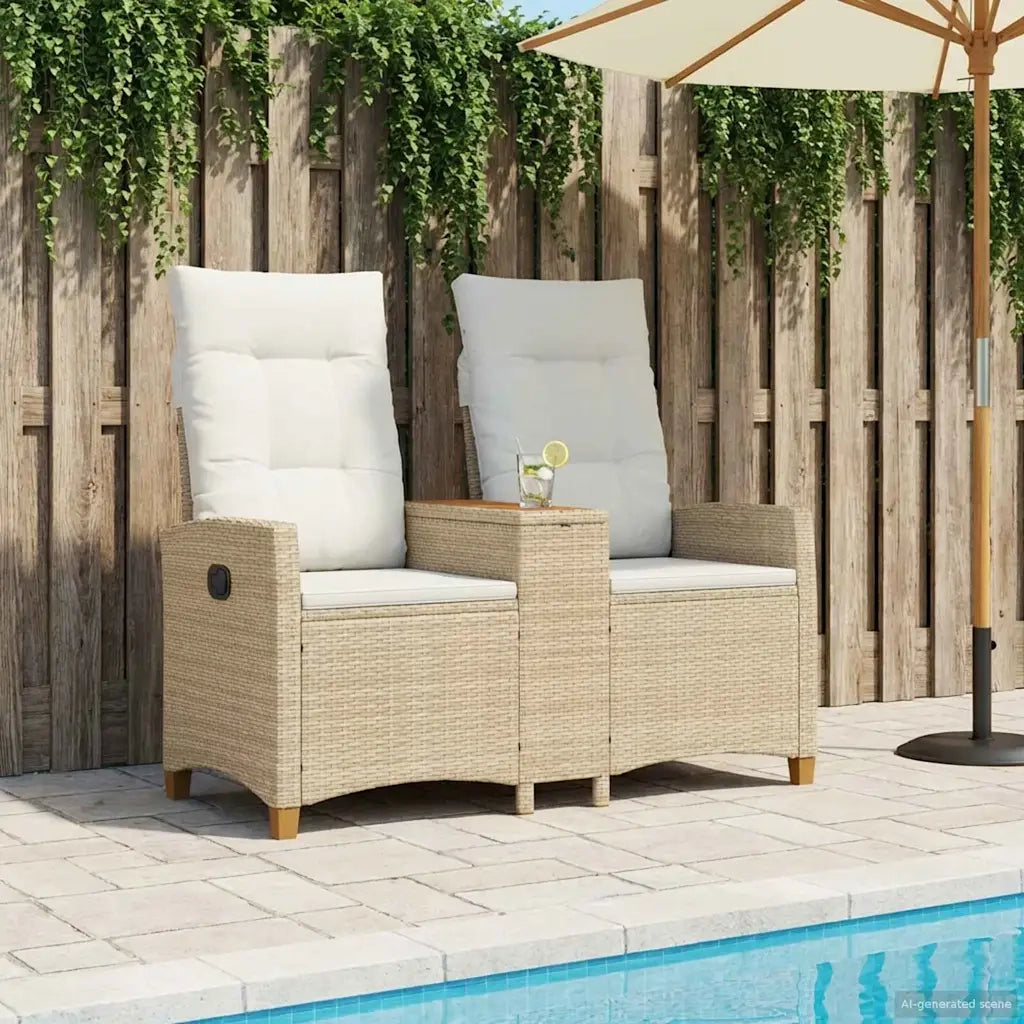 Panchina reclinabile con tavolo Beige e Bianco Crema polyrattan