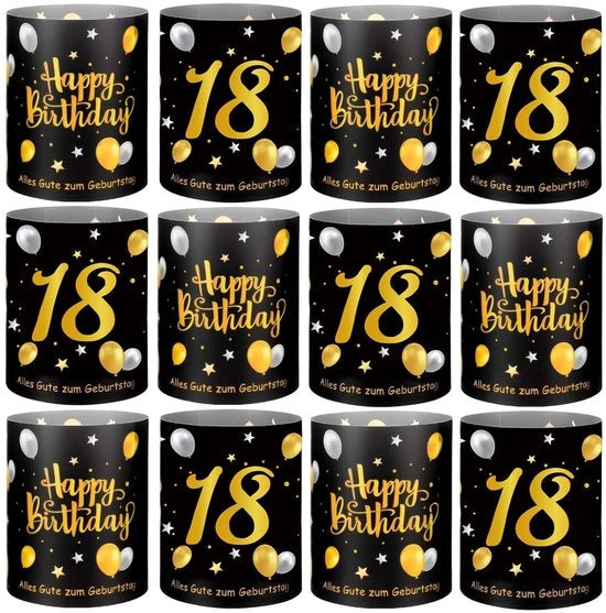 Decorazione da tavola per compleanno 60 anni, lumi da tavola o candele decorazione nera oro per uomo e donna (12, 18)