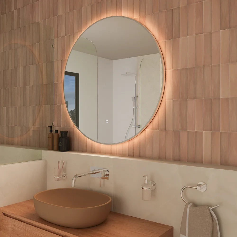 Specchio led tondo Ø 80  cm cornice bianco opaco retroilluminato touch screen luce calda/fredda