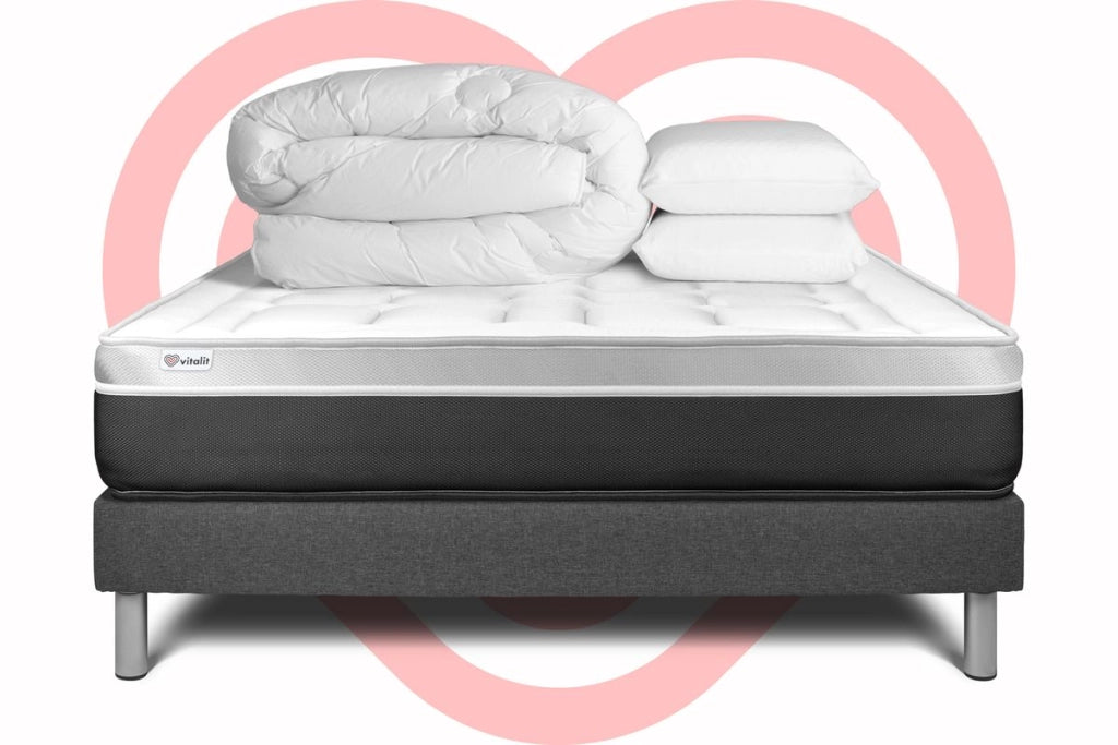 Pacchetto letto completo - Materasso 140x200cm + Box spring con doghe (kit) + 2 cuscini + Piumino - Vital Soft