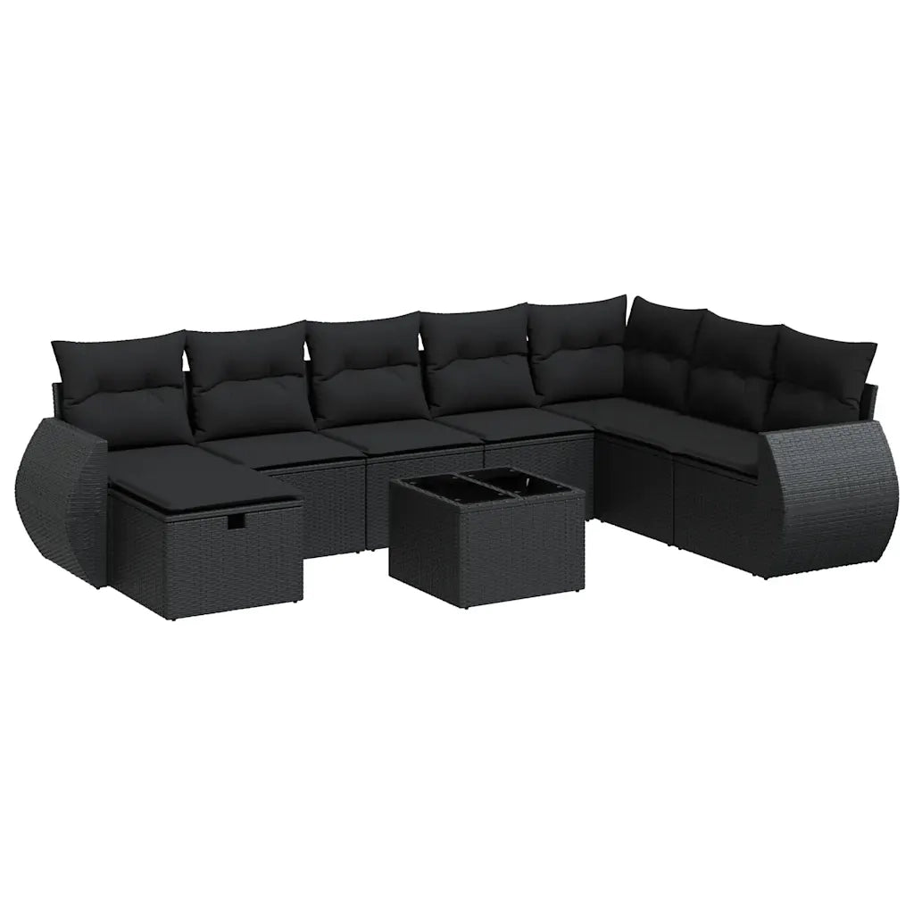 Set Divani da Giardino 9 pz con Cuscini Nero in Polyrattan 3325641