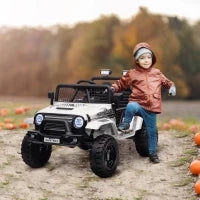 Macchina per Bambini Elettrica Fuoristrada 12V con Doppio Motore, Età 3-6 Anni, Telecomando e Luci, Bianco