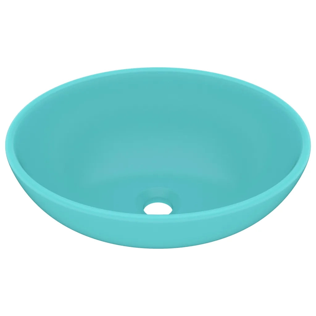 Lavandino Lusso Ovale Verde Chiaro Opaco 40x33 cm in Ceramica cod mxl 51219