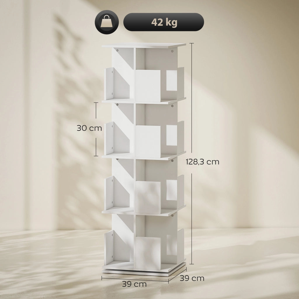 Libreria rotante a 4 livelli con scomparti ¨C zephmum ¨C bianco 39x39x128 cm