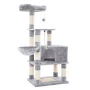 Tiragraffi multilivello con grande capacità piattaforma di osservazione amaca tana tronco in sisal base rinforzata altezza 138 cm grigio chiaro 12_0003872