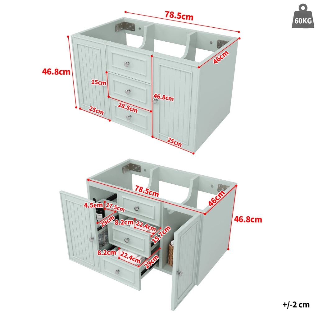 Mobile sottolavabo sospeso ULEVR 78,5 cm con cassetti e vano contenitore, MDF verde