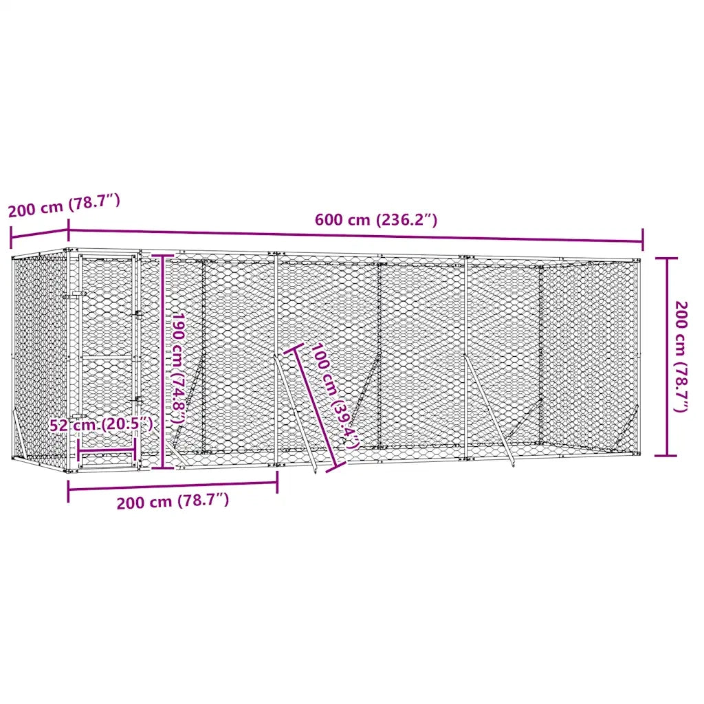 Cuccia per Cani da Esterno Argento 6x2x2 m in Acciaio Zincato 3190459