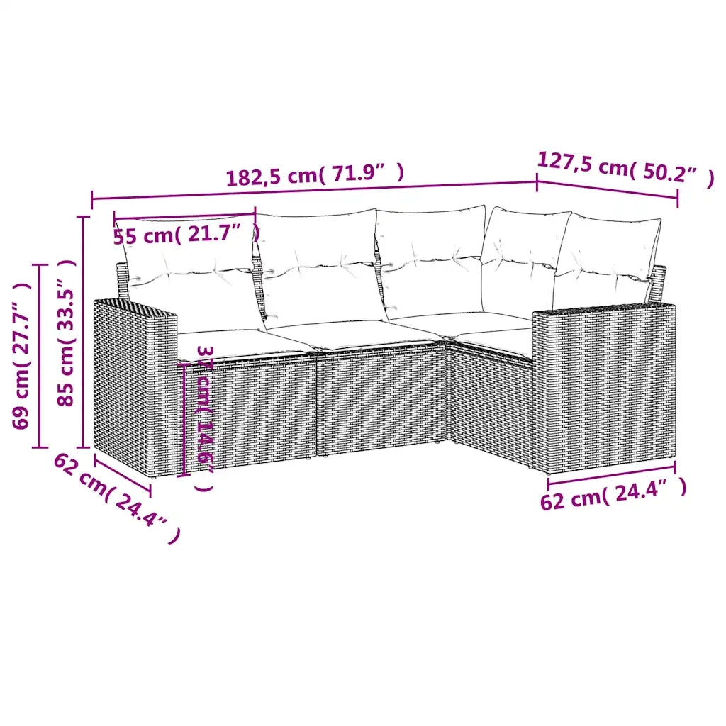 Set Divani da Giardino 4 pz | Set Salotto da Giardino con Cuscini Nero in Polyrattan